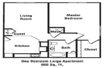 Whispering Pines 1 Bedroom Apartment Floor Plan